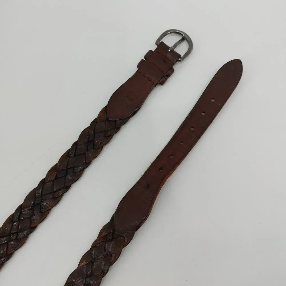 Coach Men's Size 40 Brown Leather Belt Casual Braided Weaved